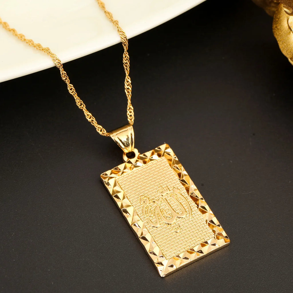 24K Gold Color Islamic Allah Pendant Necklace Religious Muslim Chain Jewelry