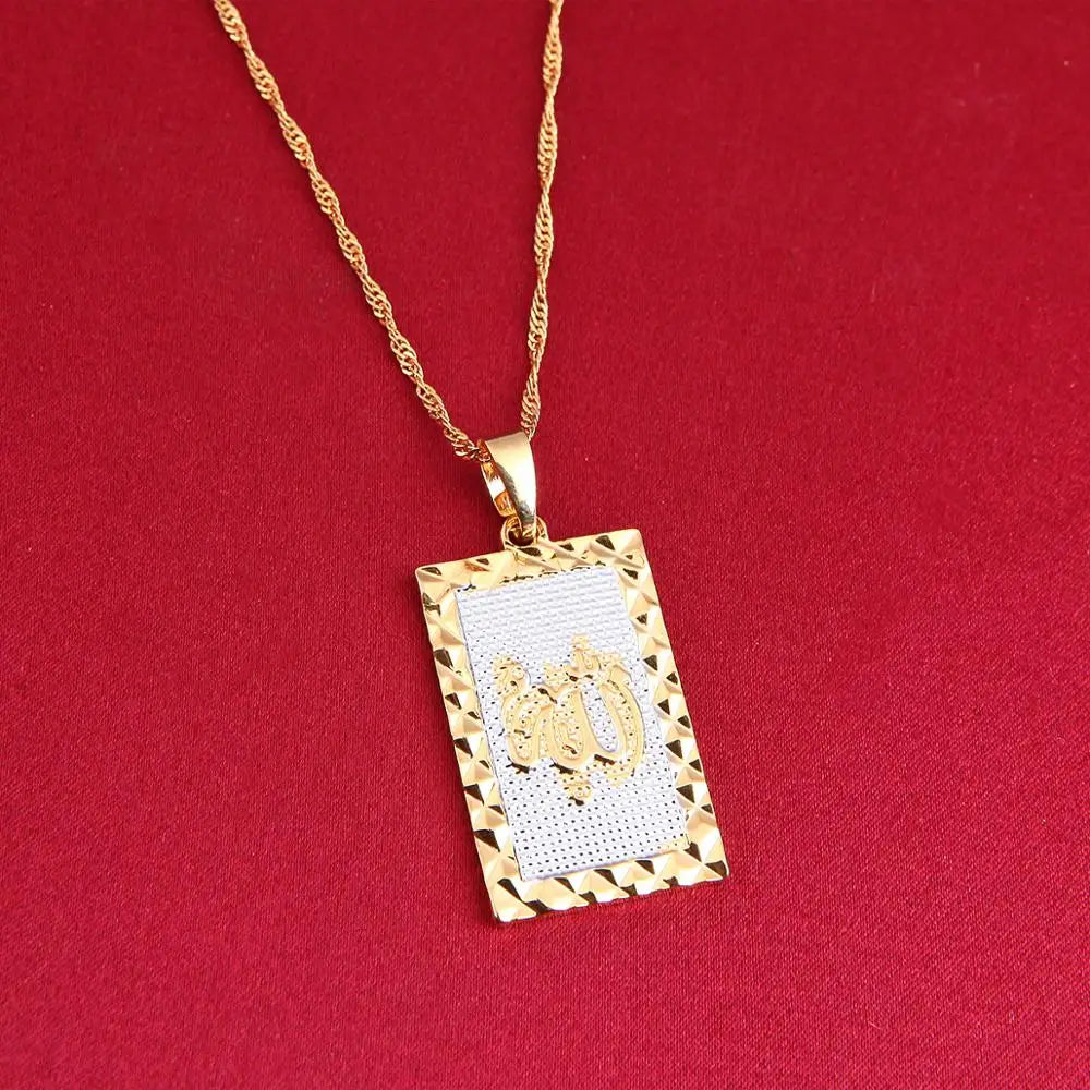 24K Gold Color Islamic Allah Pendant Necklace Religious Muslim Chain Jewelry