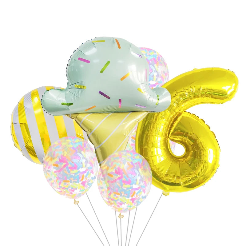 7 Piece Set Donut Ice Cream Five-Pointed Star Aluminum Mold Candy Confetti Balloon Baby Shower Girl Birthday Party Decoration