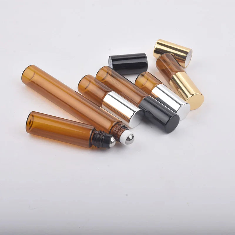 100pcs 1ML2ML 3ML 5ML Amber Rollon Roller Bottle for Essential Oils Refillable Perfume Bottle Deodorant Containers