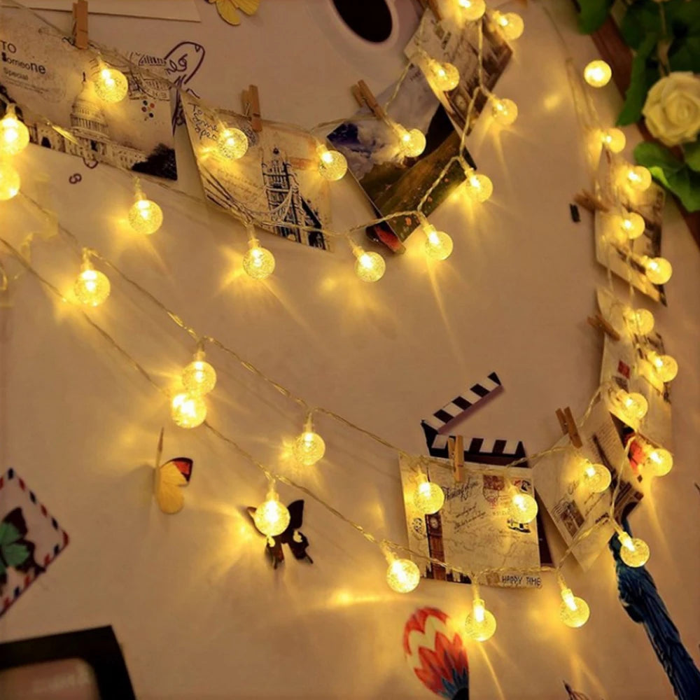 1.5M 3M 6M LED Crystal Ball Garland String Lights Flash Indoor Holiday Lamp 10/20/40 LED Fairy Lights Battery/USB Operated