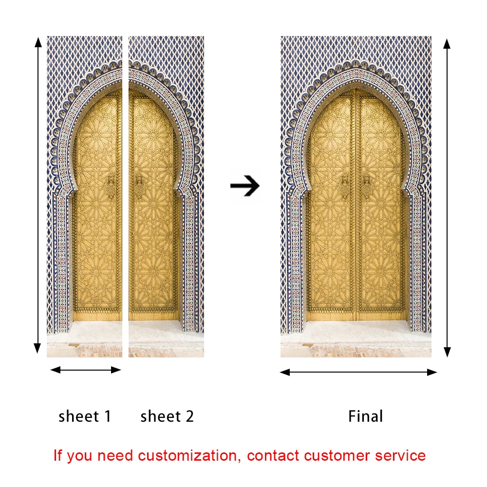 2pcs/set Muslim Great Mosque of Mecca Door Sticker Home Decor Art Mural Living Room Porch Wall Stickers Peel & Sticker Wallpaper