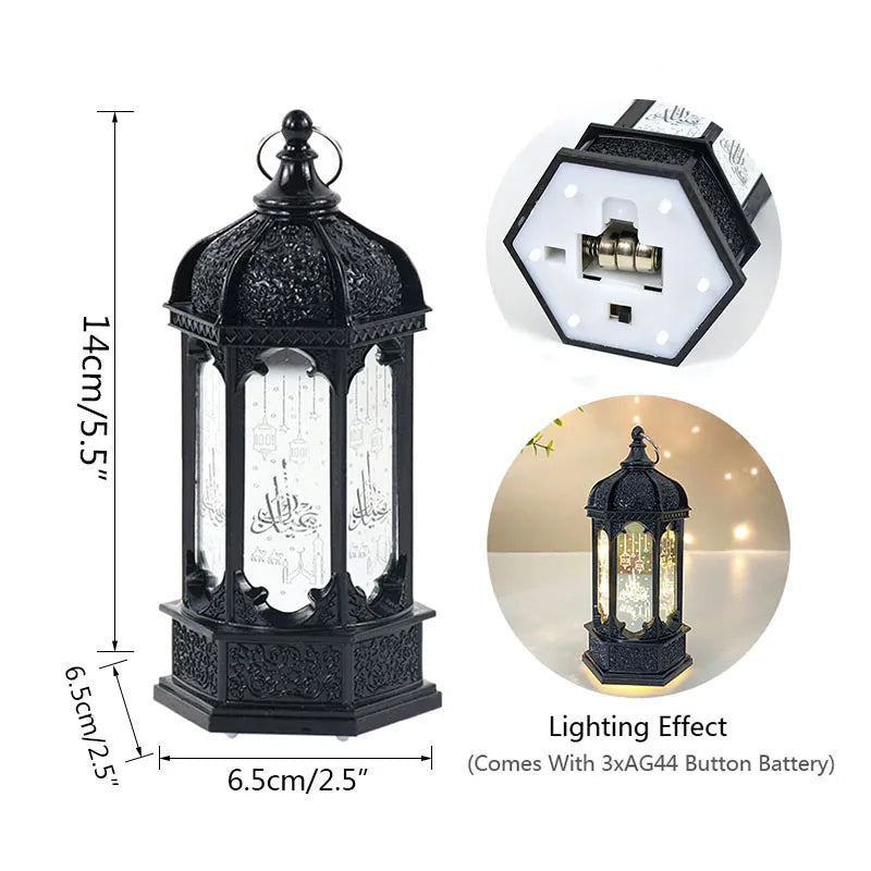 1pc Eid Mubarak Lantern Antique Small Lamp LED Lanterns Islamic Holiday Ramadan Kareem Decoration for Home Decor Table Ornament
