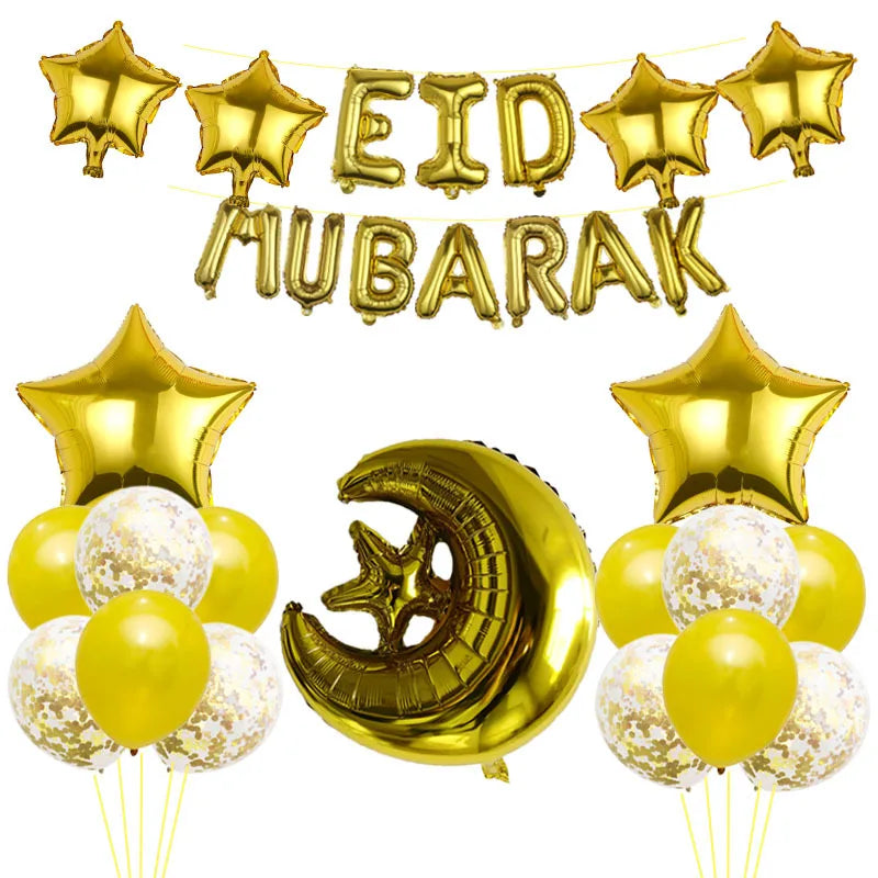 Eid Mubarak Balloons 2024 Ramadan Decorations for Home Moon Star Foil Balloon Muslim Aid Moubarak Kareem Festival Party Supplies