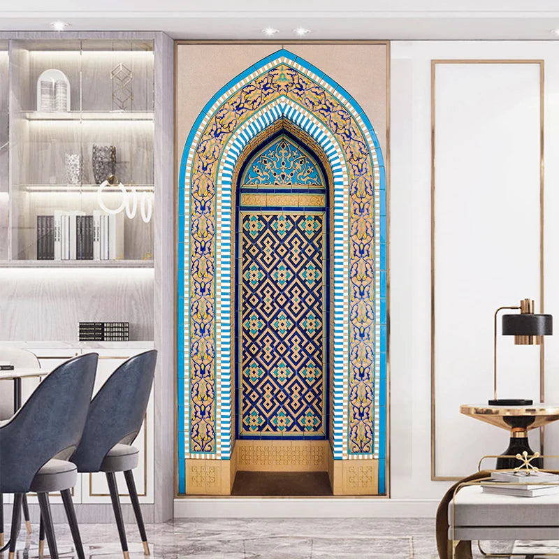 2pcs/set Muslim Great Mosque of Mecca Door Sticker Home Decor Art Mural Living Room Porch Wall Stickers Peel & Sticker Wallpaper