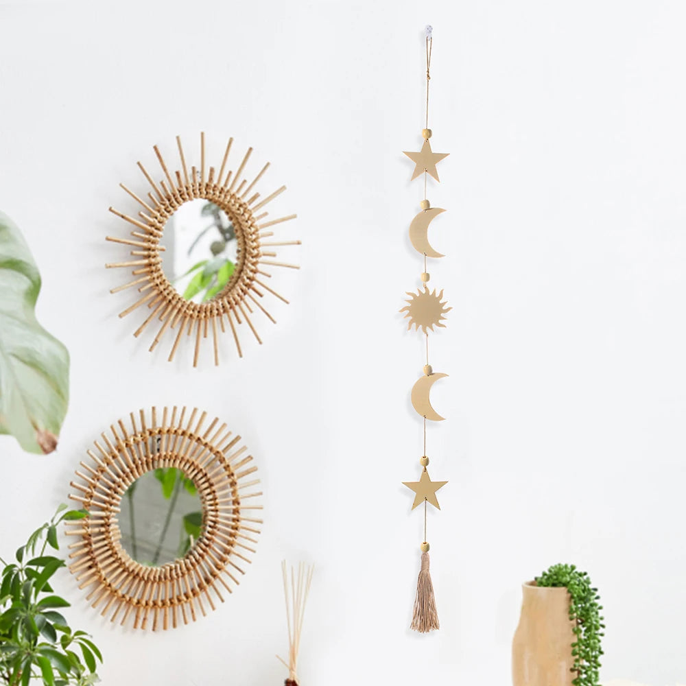 Wooden Moon Phase Wall Hanging Ramadan Decoration Boho Home Wall Decor Moon Garland  Bedroom Living Room Nursery Gift