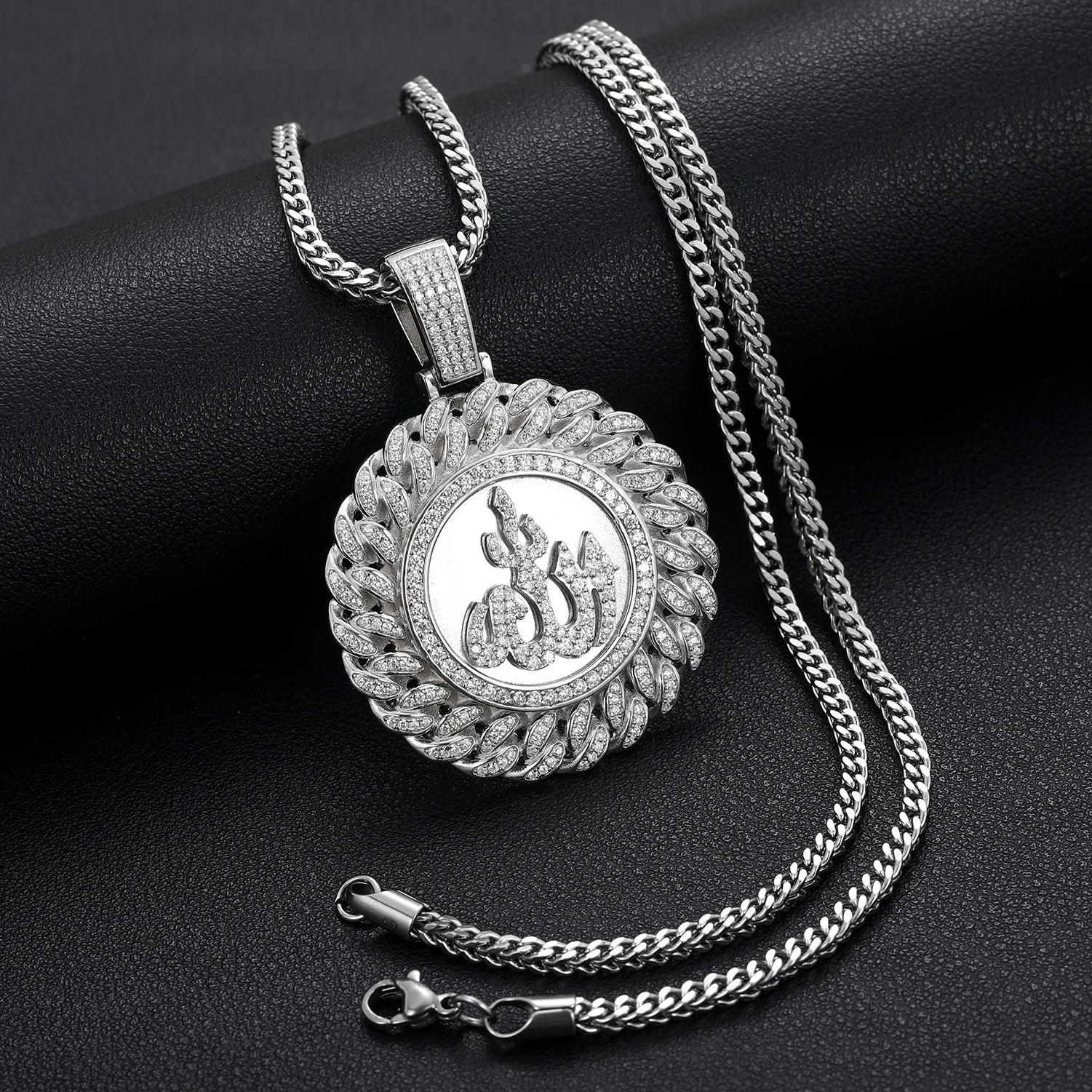 925 Sterling Silver Muslim Islam Allah Pendant Necklace Full Crystal Iced Out Chain Necklace Religious For Mens Hip Hop Jewelry</strong><br><br>