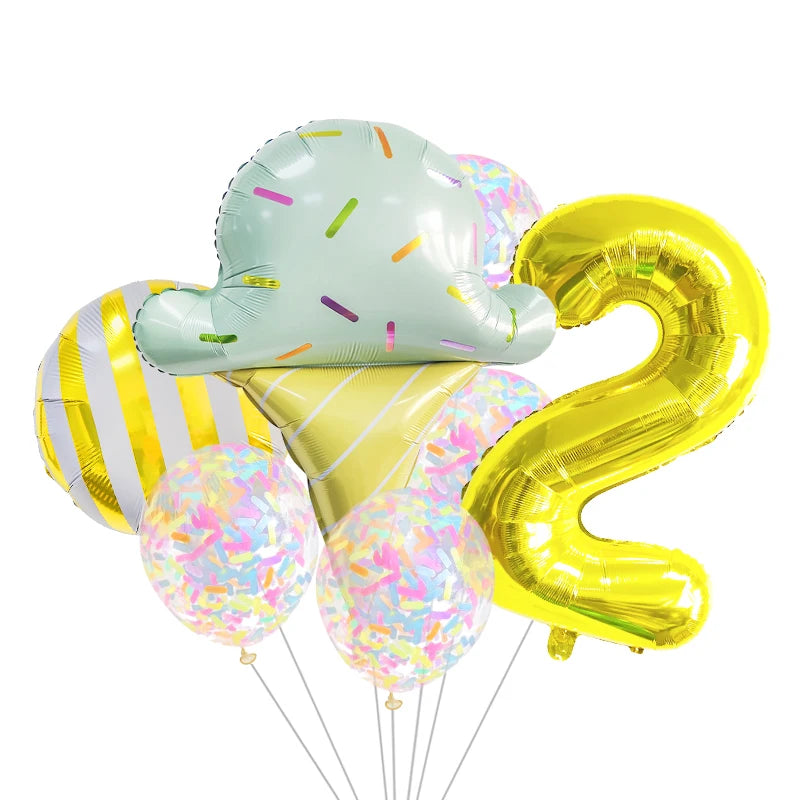 7 Piece Set Donut Ice Cream Five-Pointed Star Aluminum Mold Candy Confetti Balloon Baby Shower Girl Birthday Party Decoration