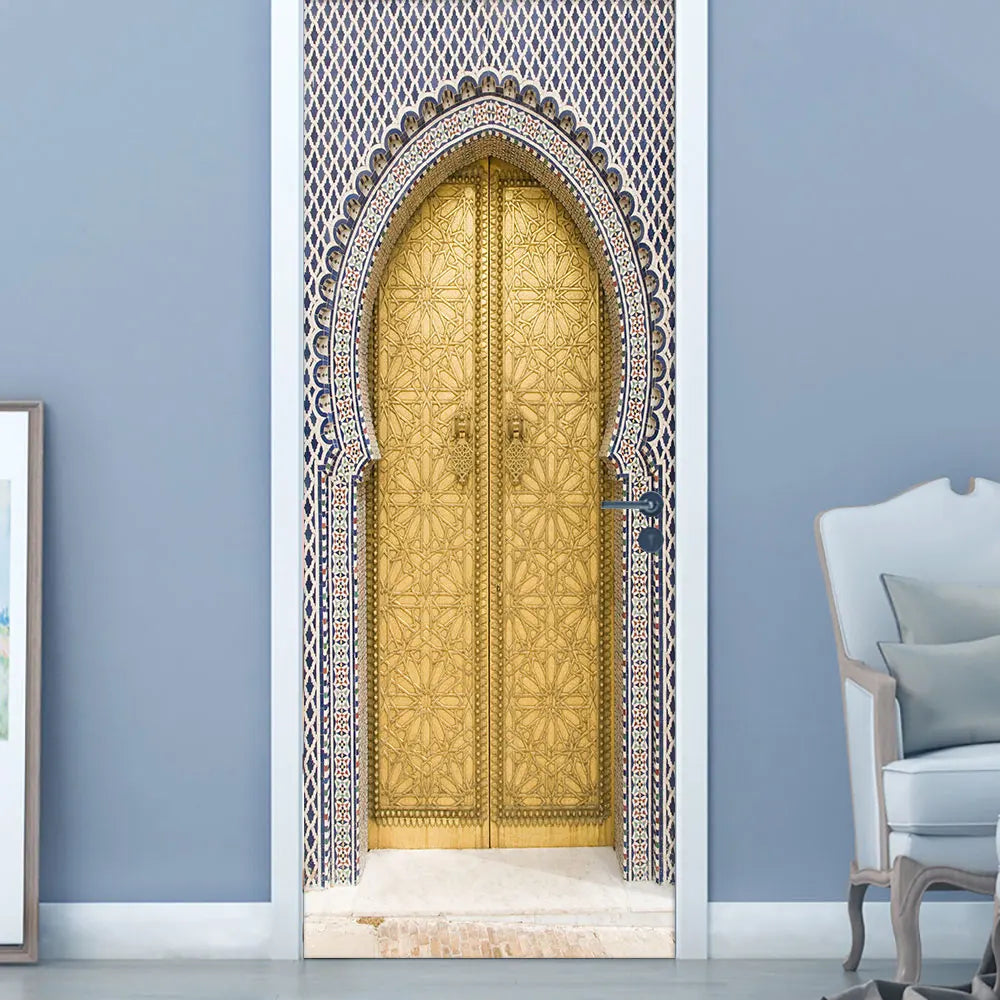 2pcs/set Muslim Great Mosque of Mecca Door Sticker Home Decor Art Mural Living Room Porch Wall Stickers Peel & Sticker Wallpaper