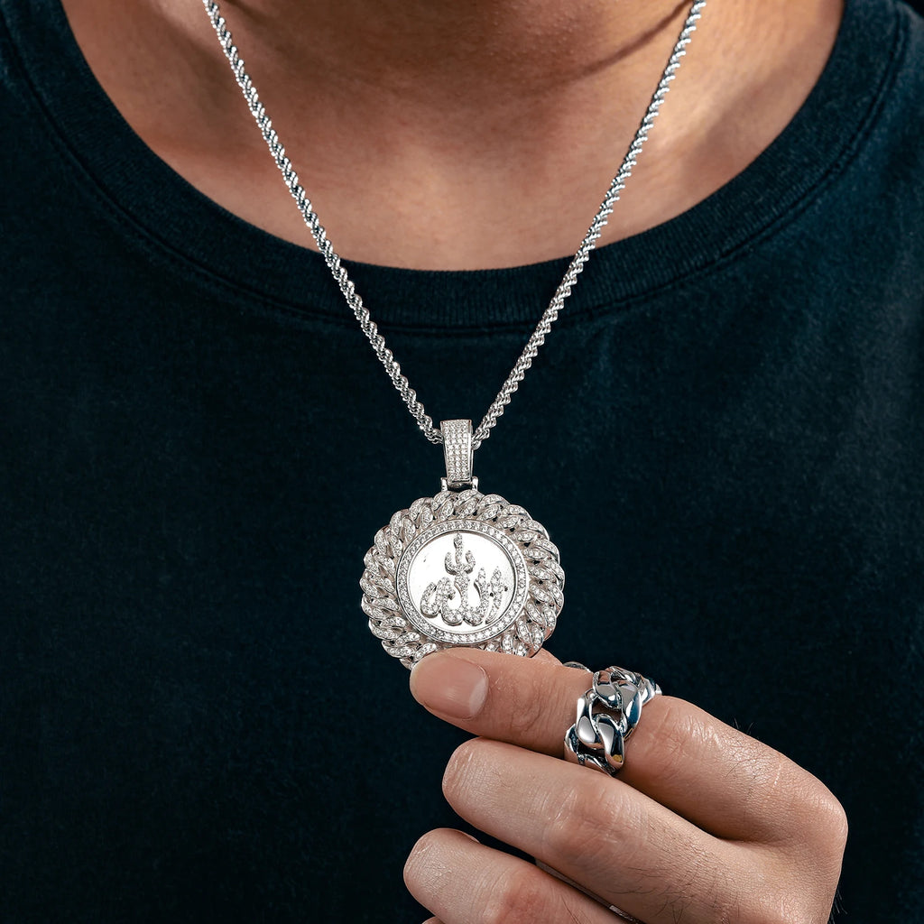 925 Sterling Silver Muslim Islam Allah Pendant Necklace Full Crystal Iced Out Chain Necklace Religious For Mens Hip Hop Jewelry</strong><br><br>