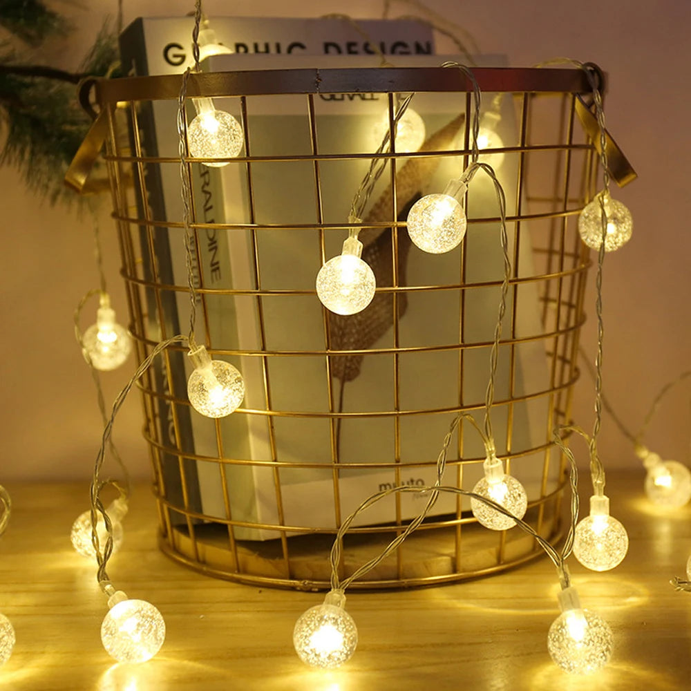 1.5M 3M 6M LED Crystal Ball Garland String Lights Flash Indoor Holiday Lamp 10/20/40 LED Fairy Lights Battery/USB Operated