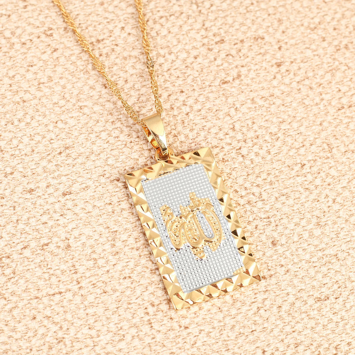 24K Gold Color Islamic Allah Pendant Necklace Religious Muslim Chain Jewelry