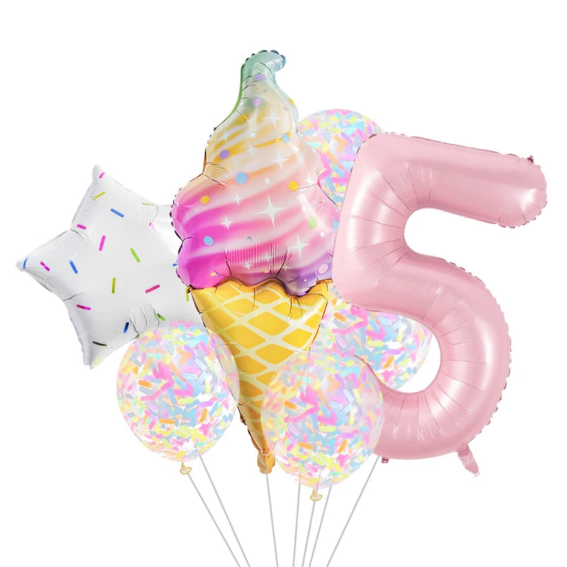 7 Piece Set Donut Ice Cream Five-Pointed Star Aluminum Mold Candy Confetti Balloon Baby Shower Girl Birthday Party Decoration