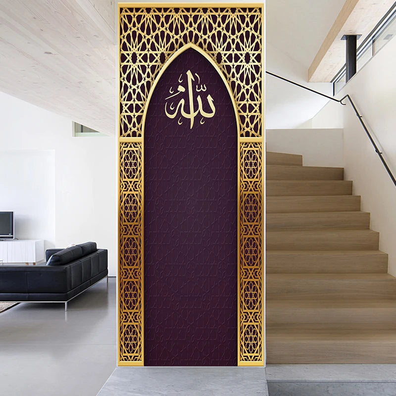 Arabic Style Religious Door frame Papier Peint Mural 3D Home Decor Living Room Door Wall Stickers Peel & Sticker Vinly Wallpaper