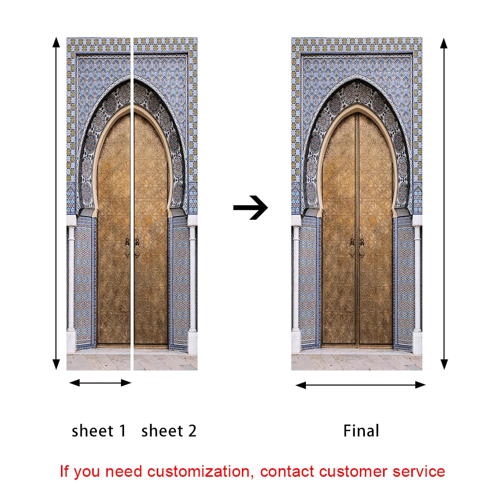 2pcs/set Muslim Great Mosque of Mecca Door Sticker Home Decor Art Mural Living Room Porch Wall Stickers Peel & Sticker Wallpaper