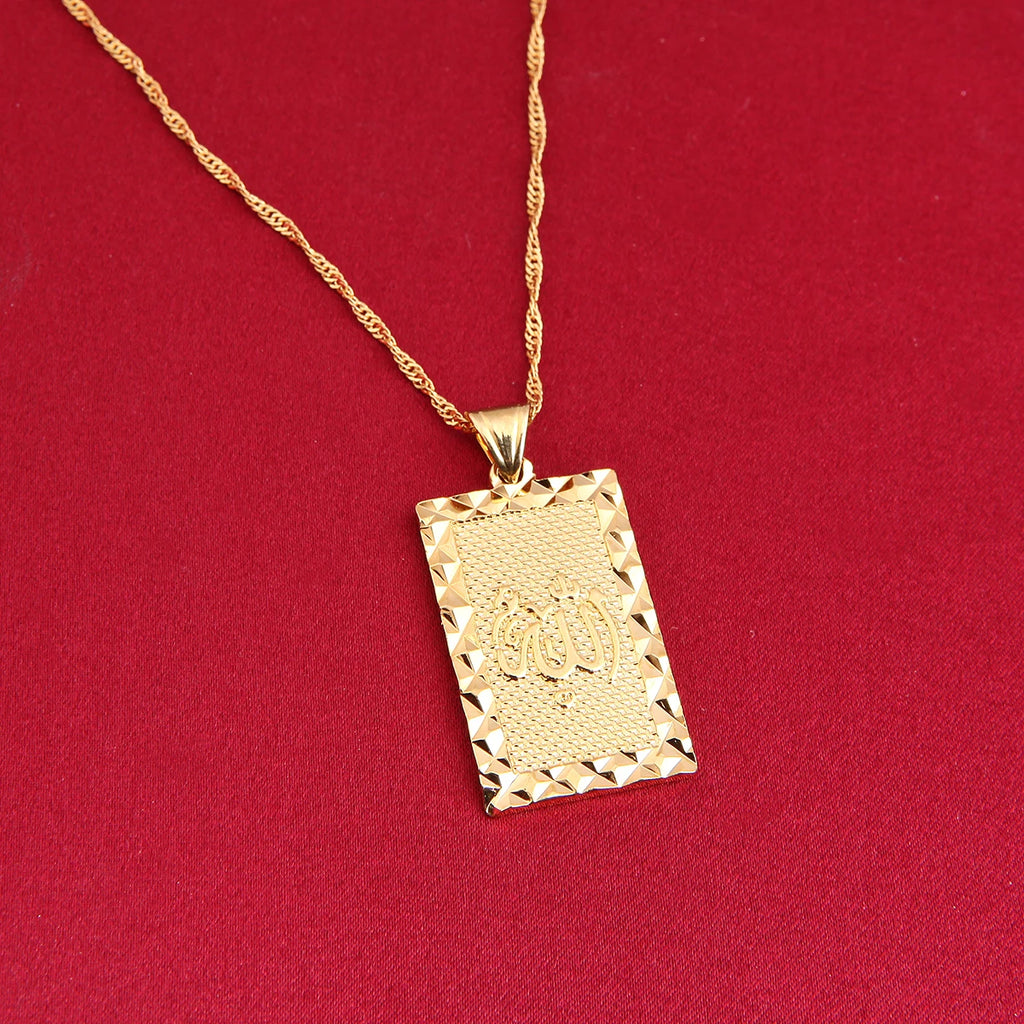 24K Gold Color Islamic Allah Pendant Necklace Religious Muslim Chain Jewelry