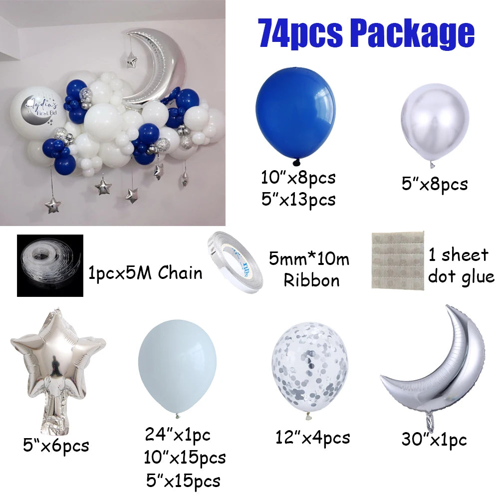 EID MUBARAK Moon Star Balloons Garland Arch Kit Navy Blue Balloon Ramadan Decoration for Islamic Muslim Mubarak Party Supplies