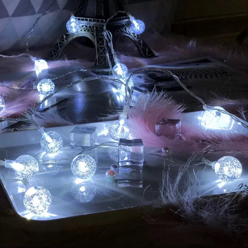 1.5M 3M 6M LED Crystal Ball Garland String Lights Flash Indoor Holiday Lamp 10/20/40 LED Fairy Lights Battery/USB Operated