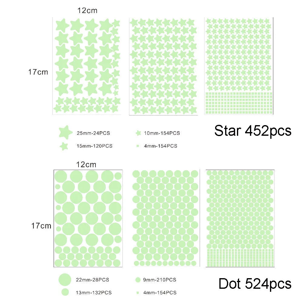 1Set 3D Bubble Stars Moon Dots Self-adhesive Luminous Wall Sticker Kids Bedroom DIY Decal Glow In Dark Fluorescent Decoration