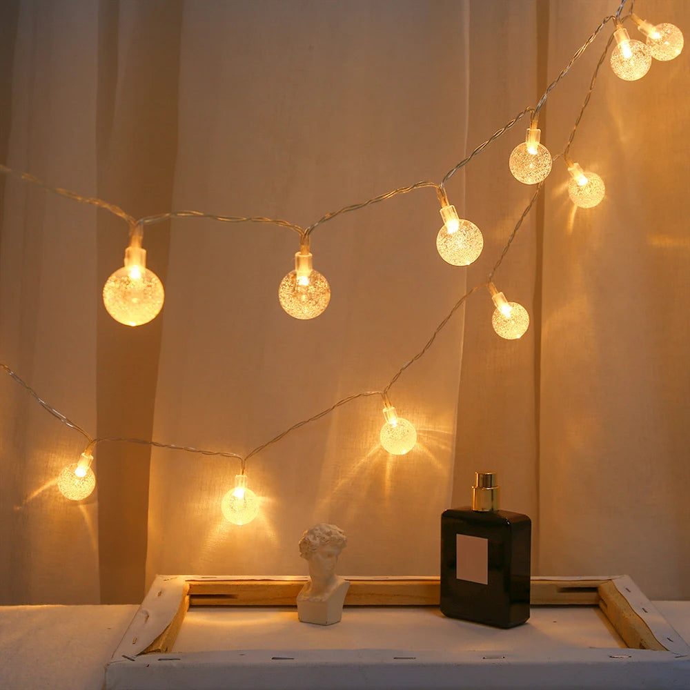 1.5M 3M 6M LED Crystal Ball Garland String Lights Flash Indoor Holiday Lamp 10/20/40 LED Fairy Lights Battery/USB Operated