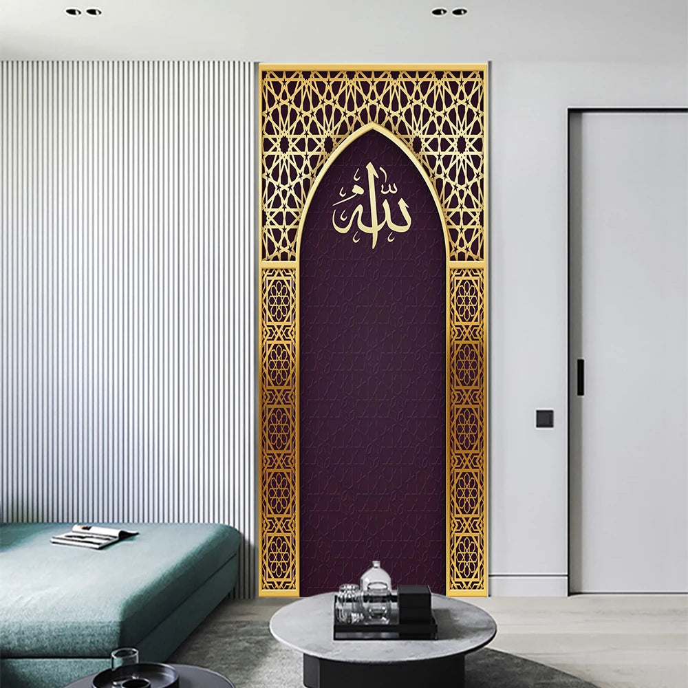 Arabic Style Religious Door frame Papier Peint Mural 3D Home Decor Living Room Door Wall Stickers Peel & Sticker Vinly Wallpaper