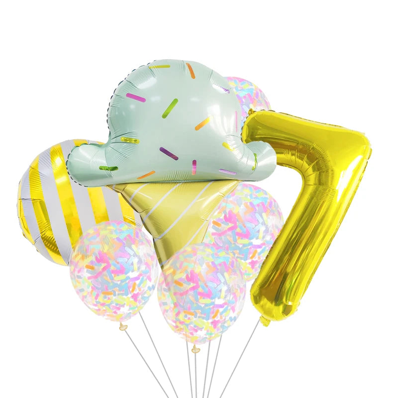 7 Piece Set Donut Ice Cream Five-Pointed Star Aluminum Mold Candy Confetti Balloon Baby Shower Girl Birthday Party Decoration