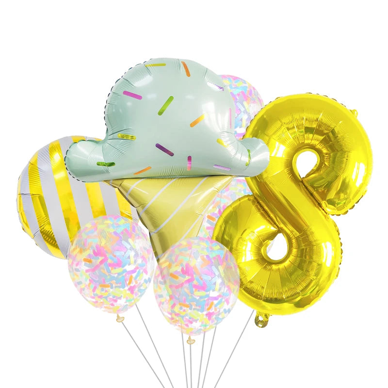 7 Piece Set Donut Ice Cream Five-Pointed Star Aluminum Mold Candy Confetti Balloon Baby Shower Girl Birthday Party Decoration