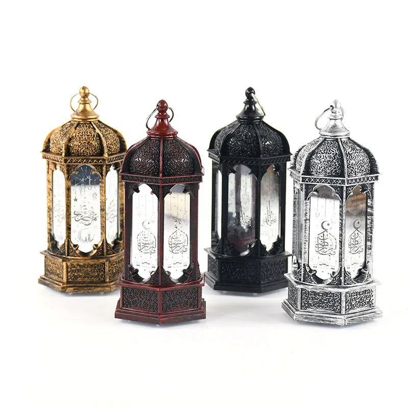 1pc Eid Mubarak Lantern Antique Small Lamp LED Lanterns Islamic Holiday Ramadan Kareem Decoration for Home Decor Table Ornament