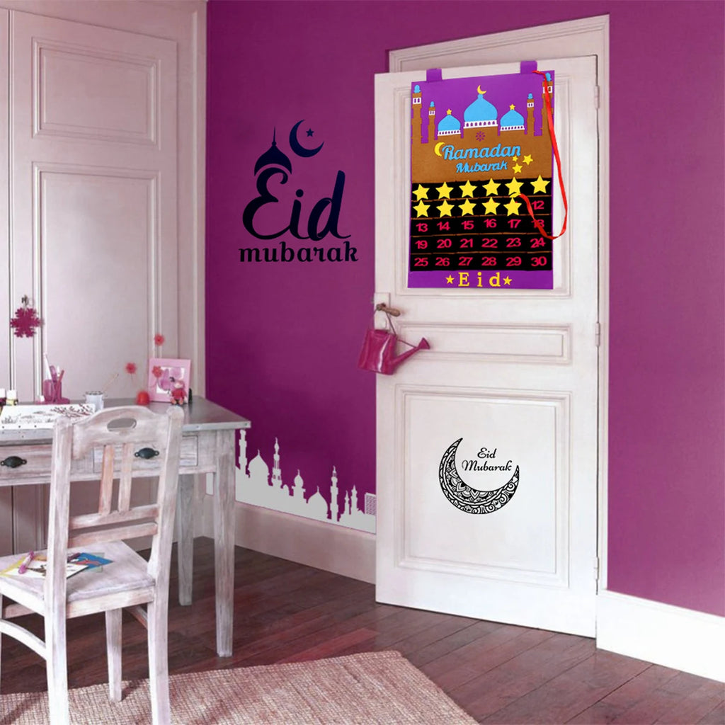 DIY Eid Mubarak Felt Ramadan Calendar With Pocket for Kids Gifts Countdown Calendrier Ramadan 2025 Kareem Muslim Party Decor