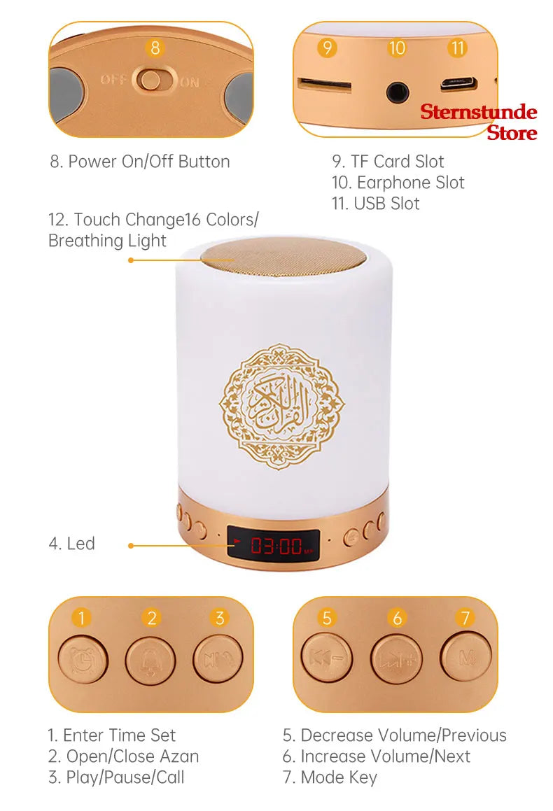 Hot Sale Quran Speaker Lamp Azan Clock Night Light Adhan Islam Koran Lamp Speaker Wireless Bluetooth Mp3 Player Radio Muslim Gift