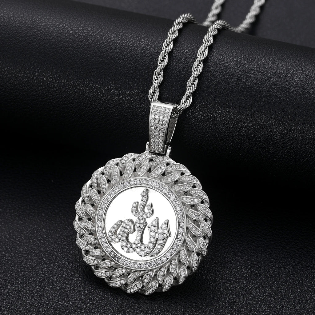 925 Sterling Silver Muslim Islam Allah Pendant Necklace Full Crystal Iced Out Chain Necklace Religious For Mens Hip Hop Jewelry</strong><br><br>
