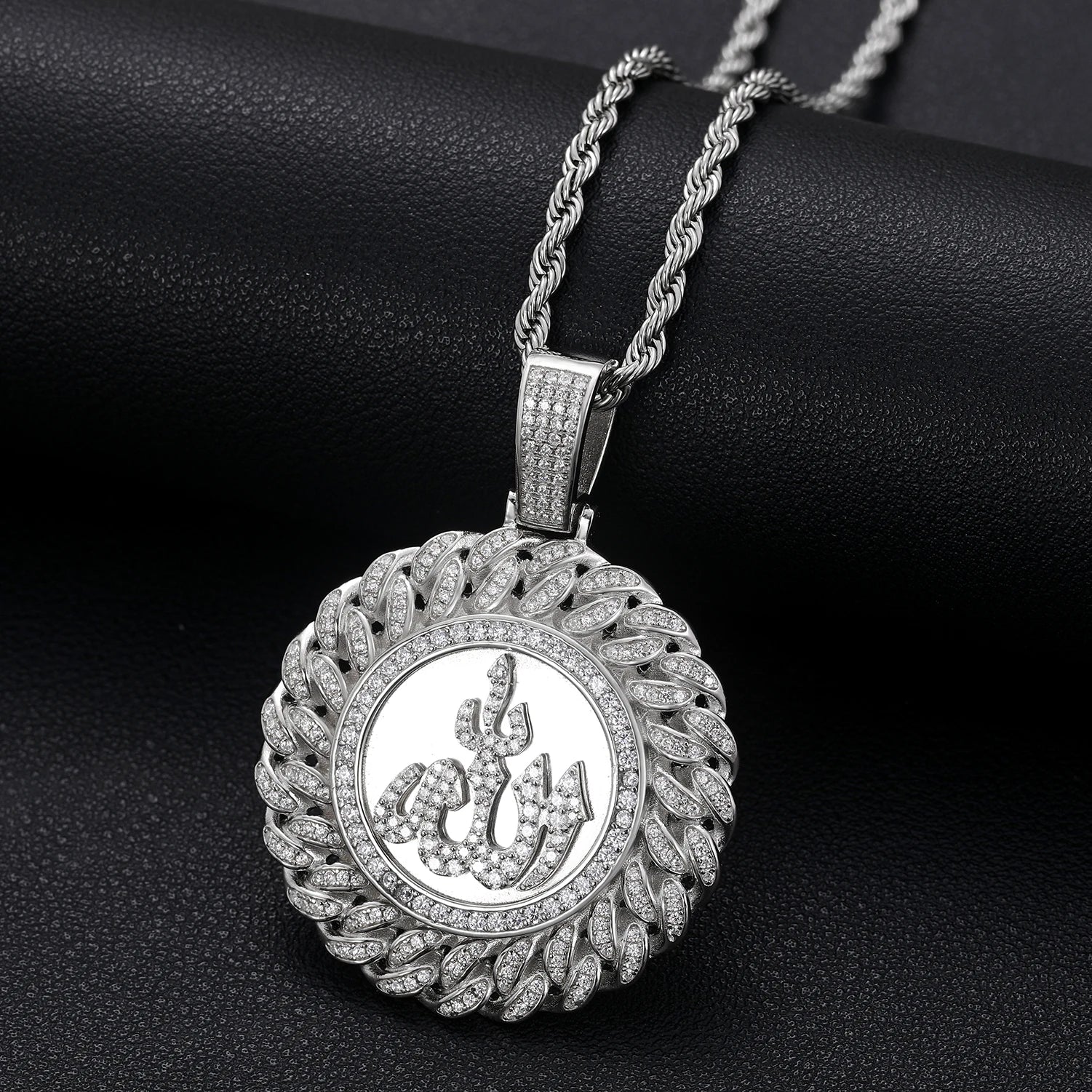 925 Sterling Silver Muslim Islam Allah Pendant Necklace Full Crystal Iced Out Chain Necklace Religious For Mens Hip Hop Jewelry</strong><br><br>