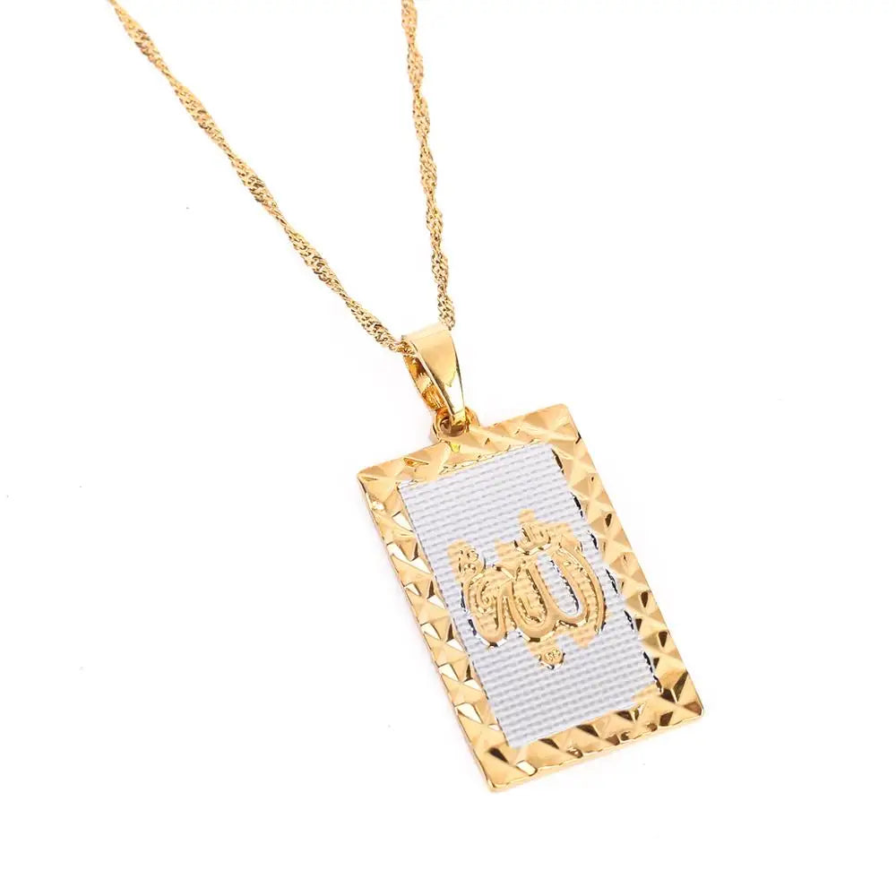 24K Gold Color Islamic Allah Pendant Necklace Religious Muslim Chain Jewelry