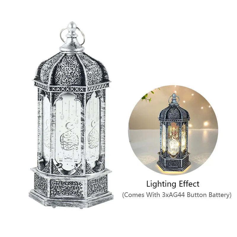 1pc Eid Mubarak Lantern Antique Small Lamp LED Lanterns Islamic Holiday Ramadan Kareem Decoration for Home Decor Table Ornament