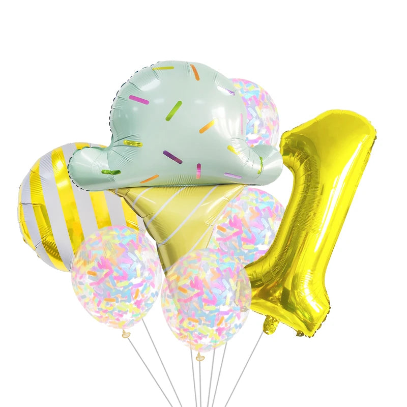 7 Piece Set Donut Ice Cream Five-Pointed Star Aluminum Mold Candy Confetti Balloon Baby Shower Girl Birthday Party Decoration