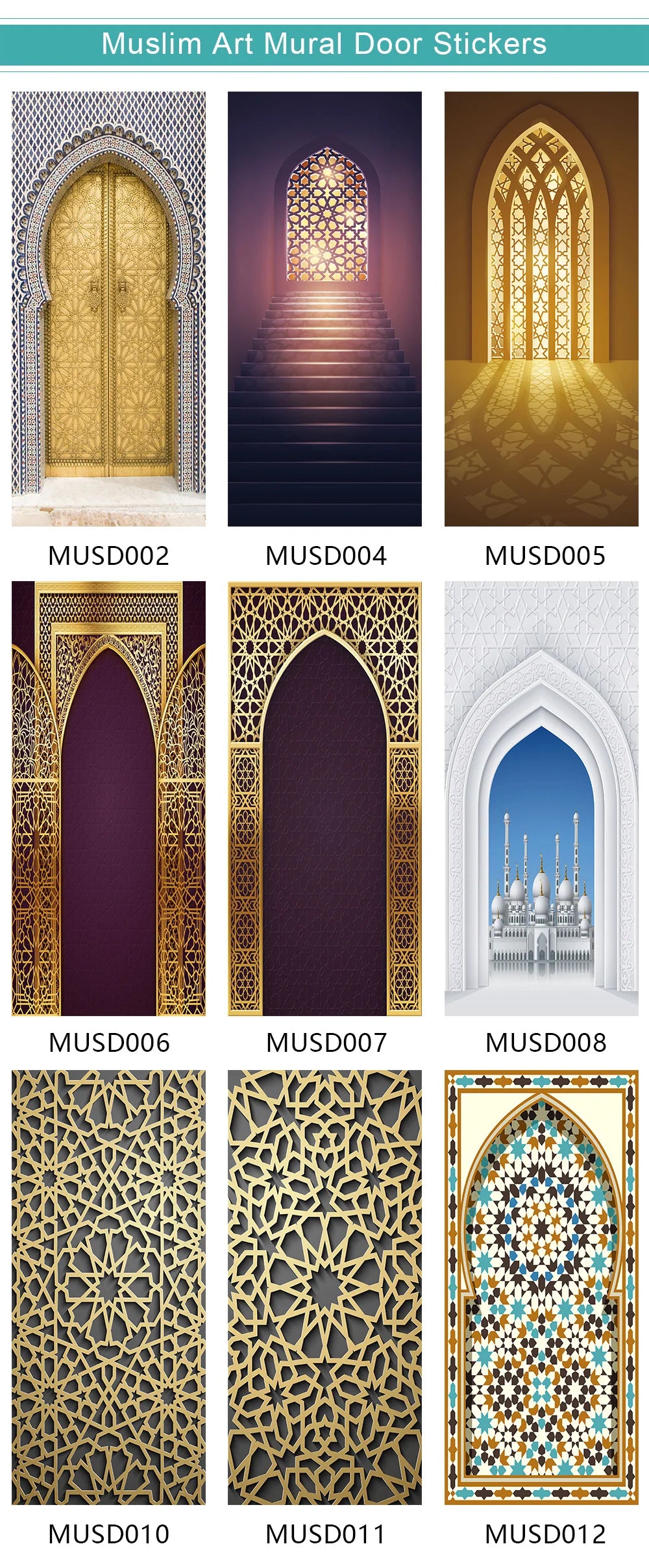 Arabic Style Religious Door frame Papier Peint Mural 3D Home Decor Living Room Door Wall Stickers Peel & Sticker Vinly Wallpaper