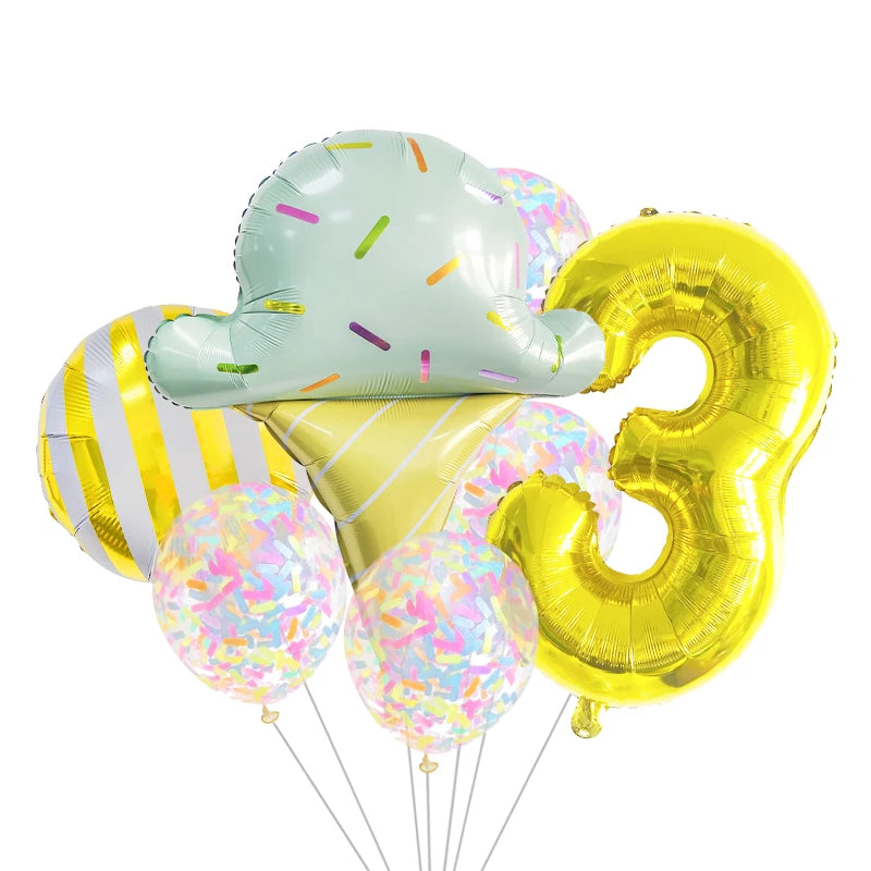7 Piece Set Donut Ice Cream Five-Pointed Star Aluminum Mold Candy Confetti Balloon Baby Shower Girl Birthday Party Decoration
