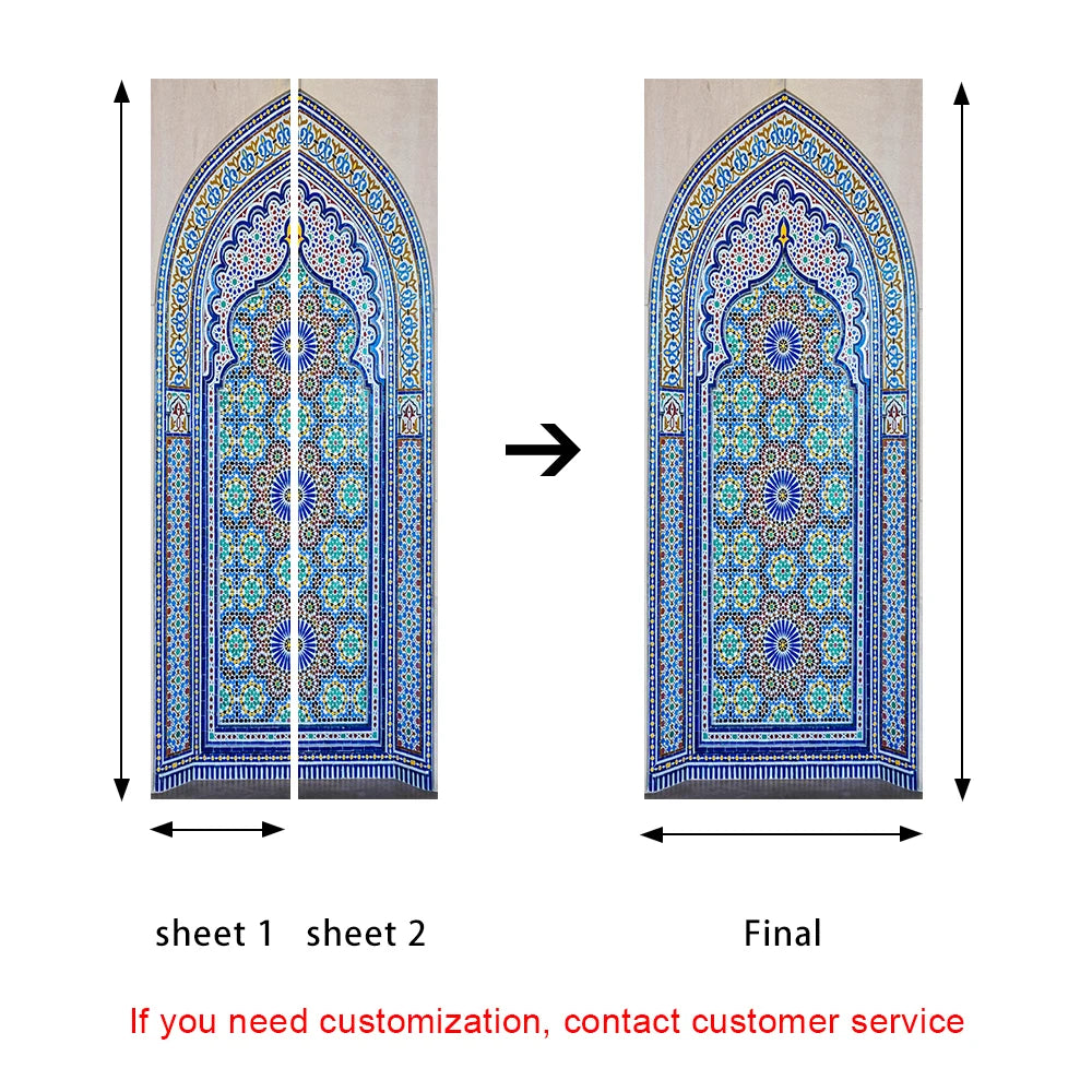 2pcs/set Muslim Great Mosque of Mecca Door Sticker Home Decor Art Mural Living Room Porch Wall Stickers Peel & Sticker Wallpaper