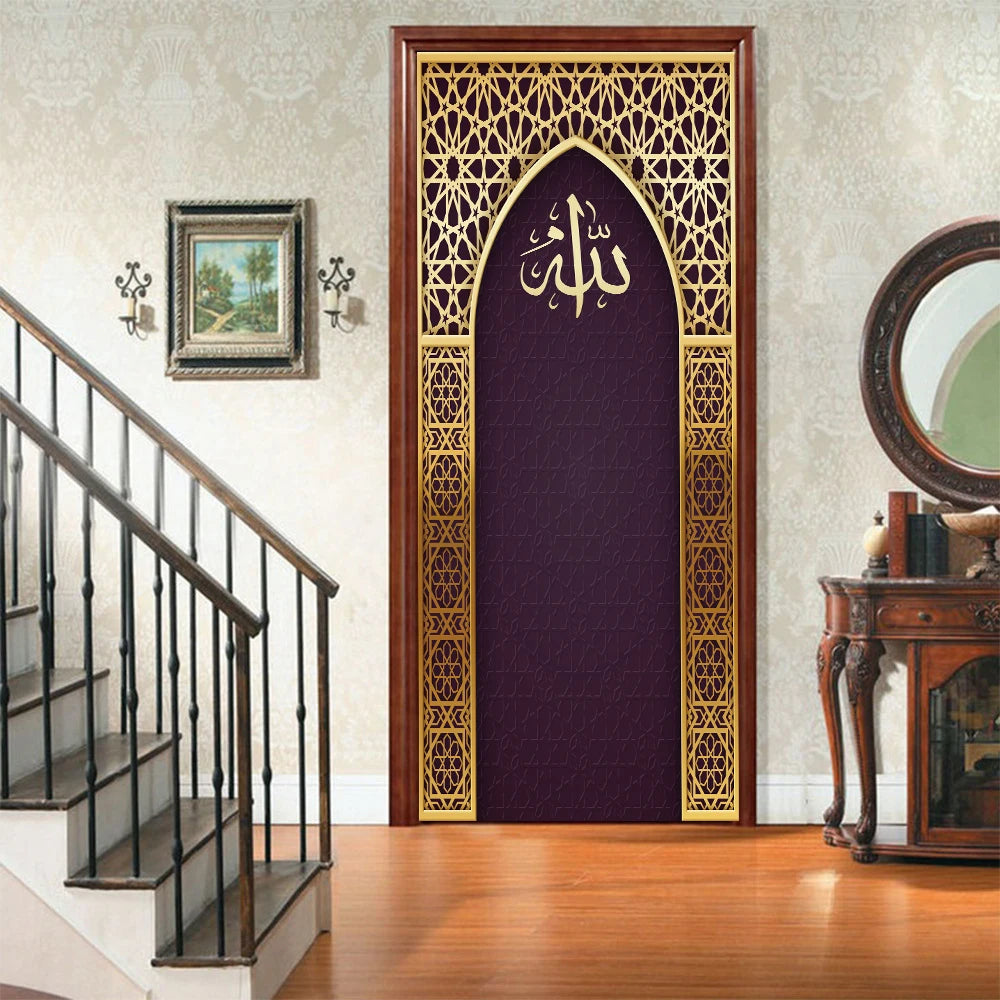 Arabic Style Religious Door frame Papier Peint Mural 3D Home Decor Living Room Door Wall Stickers Peel & Sticker Vinly Wallpaper