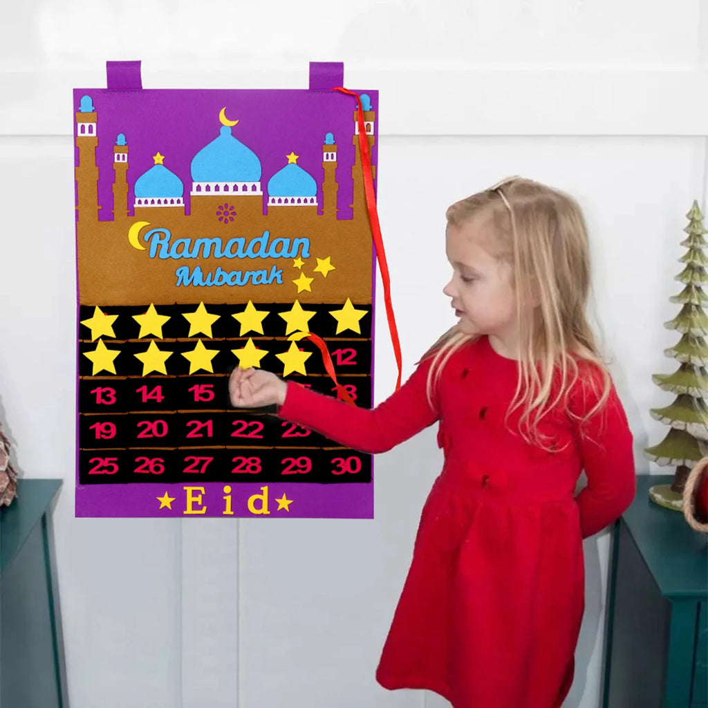 DIY Eid Mubarak Felt Ramadan Calendar With Pocket for Kids Gifts Countdown Calendrier Ramadan 2025 Kareem Muslim Party Decor