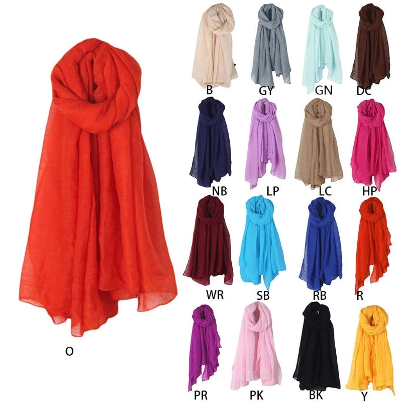 Fashion New 16 Colors Women Long Scarf Wrap Scarves Vintage Cotton Linen Large Shawl Hijab Elegant Solid Black Red White