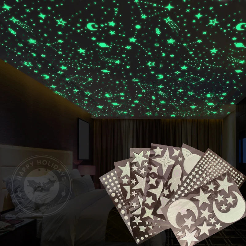 Children's Room Bedroom Creative Wall Decoration Sticke DIY Luminous Stars Moon Environmental Protection Removable PVC Sticker