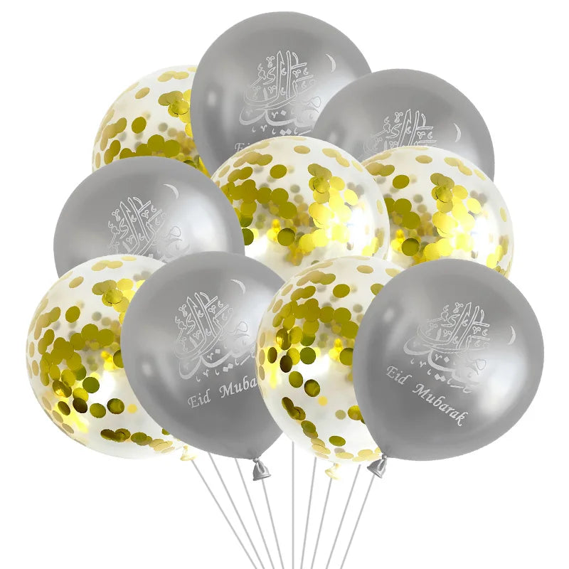 10pcs Eid al Adha Mubarak Balloons Decoration 2024 Gurban Festival Muslim Sheep Hajj Mubarak Decor Banner Star Moon Balloon