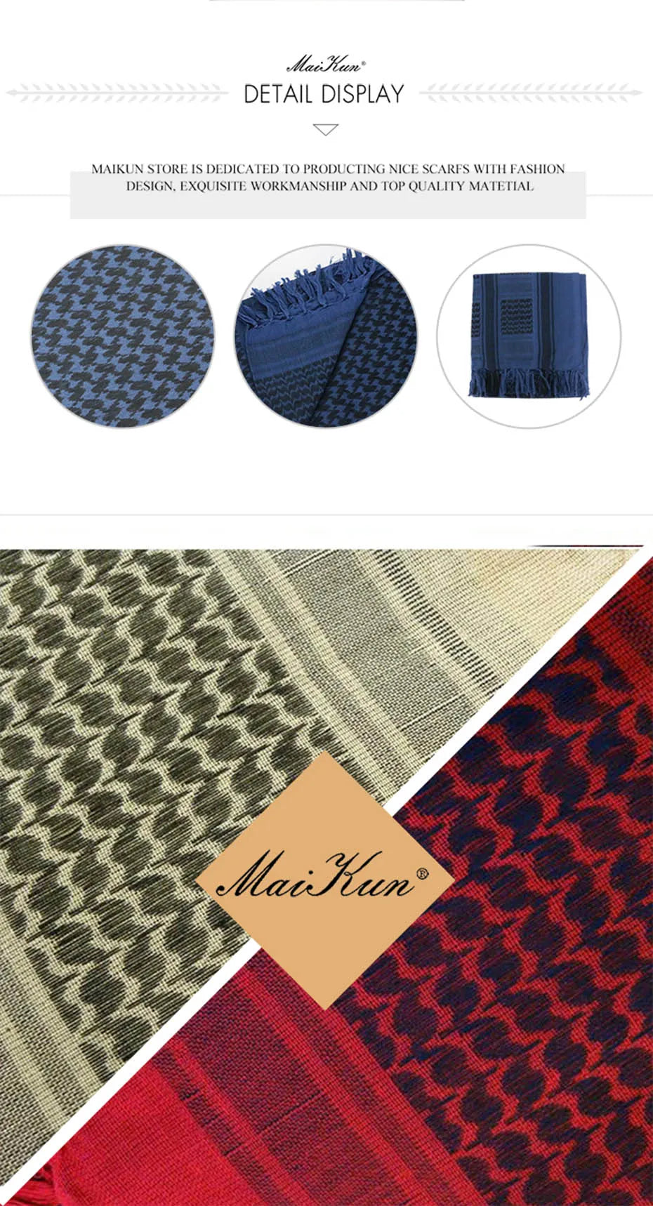Maikun Cotton Arab Scarves Men Winter Military Keffiyeh Windproof Scarf Muslim Hijab Shemagh Tactical Desert Square Wargame