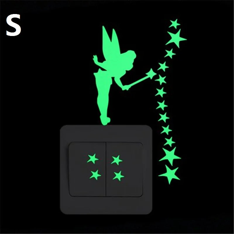 Cartoon Luminous Switch Sticker Glow in the Dark Wall Stickers Home Decor Kids Room Decoration Sticker Decal Cat Fairy Moon Star