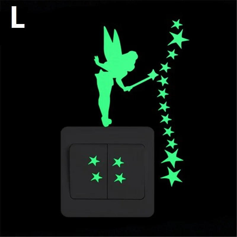 Cartoon Luminous Switch Sticker Glow in the Dark Wall Stickers Home Decor Kids Room Decoration Sticker Decal Cat Fairy Moon Star