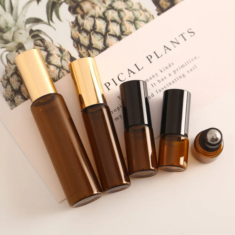 100pcs 1ML2ML 3ML 5ML Amber Rollon Roller Bottle for Essential Oils Refillable Perfume Bottle Deodorant Containers