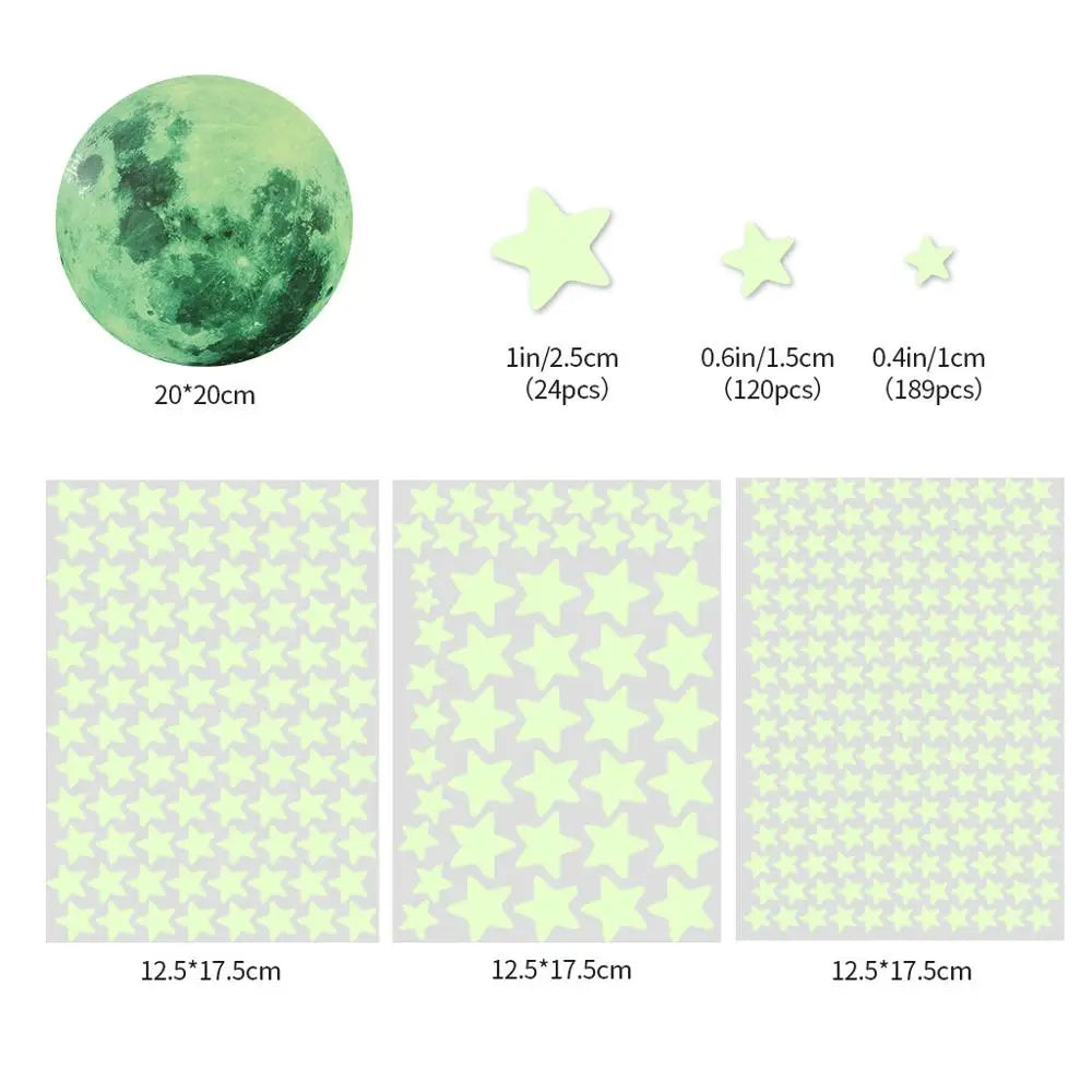 1Set 3D Bubble Stars Moon Dots Self-adhesive Luminous Wall Sticker Kids Bedroom DIY Decal Glow In Dark Fluorescent Decoration