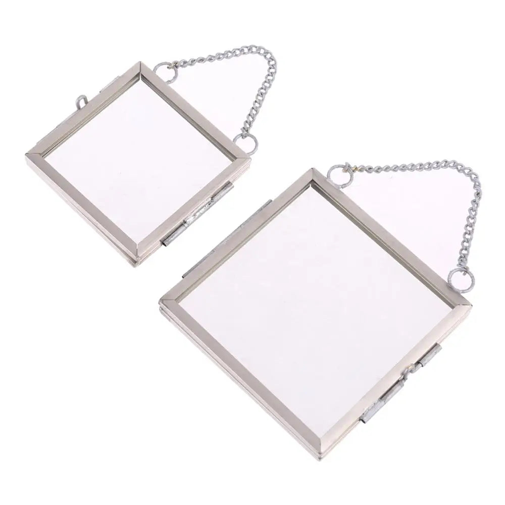 Creative DIY Chain Retro Metal Photo Picture Frame, High Translucent Glass Folder, Flower & Plant Display Holder
