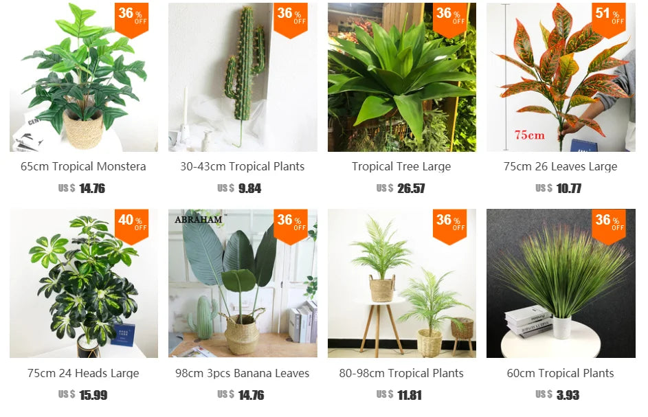 80-98cm Large Artificial Palm Tree Tropical Plants Fake Monstera Tall Potted Tree Plastic Leaves For Home Wedding Outdoor Decor